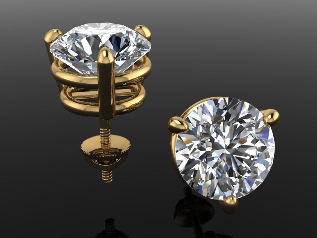 3 Prong Solitaire Earring Stud Basket 8mm 3D print model_2