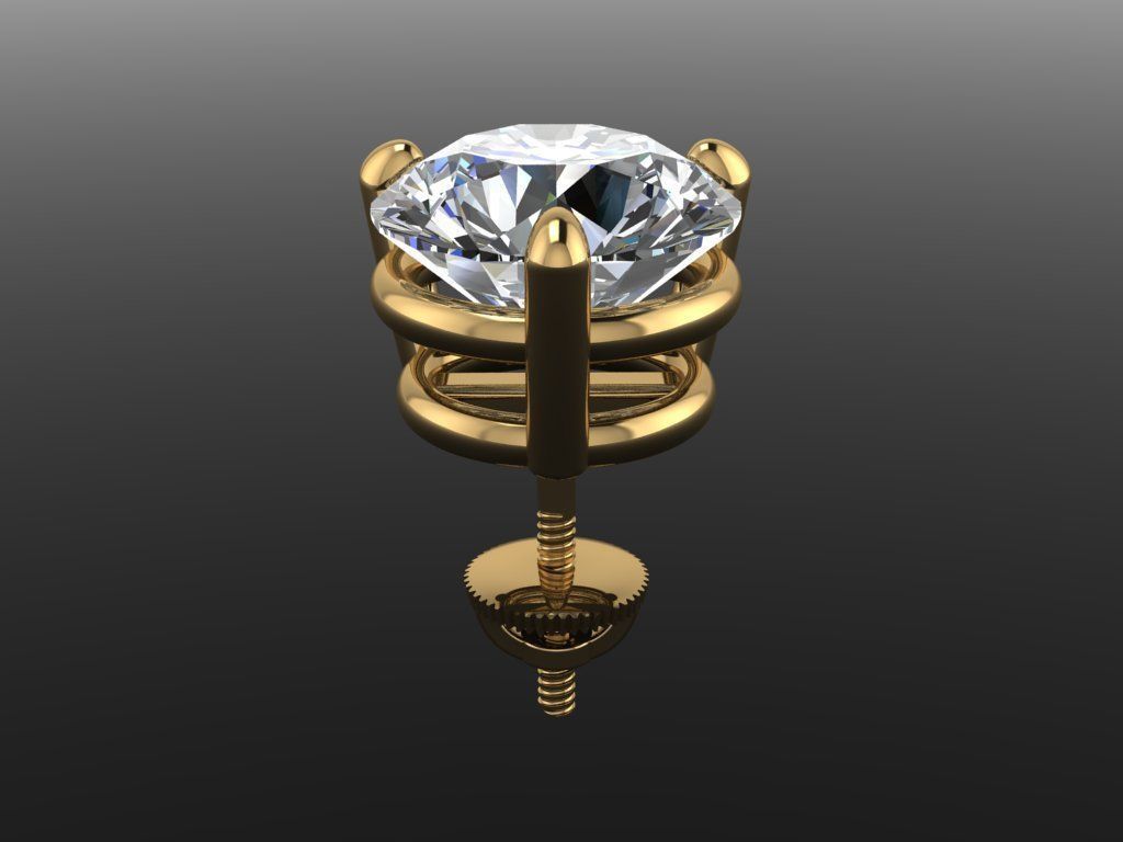 3 Prong Solitaire Earring Stud Basket 8mm 3D print model_1