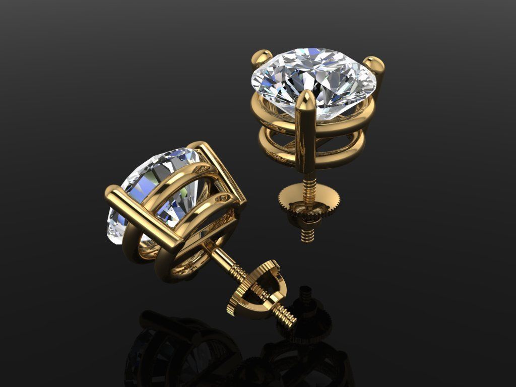 3 Prong Solitaire Earring Stud Basket 8mm 3D print model_3