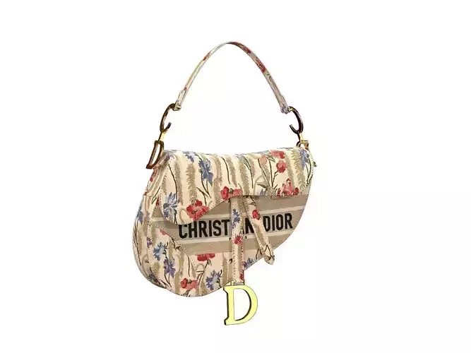 Dior Saddle bag Beige Multicolor Hibiscus 3D model