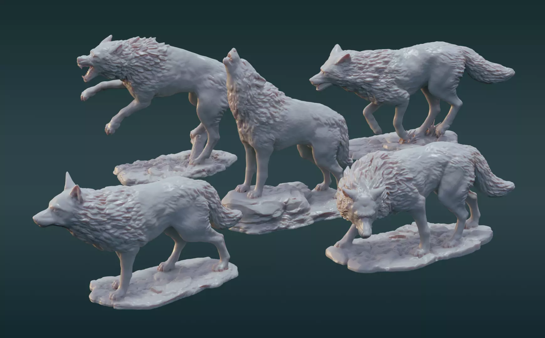 A pack of wolves 3D print model_0