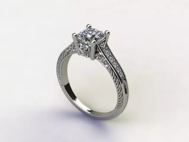 10051 diamond engagement ring with intricate filigree design 3D print model_0