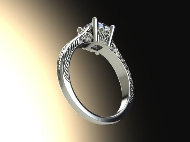 10051 diamond engagement ring with intricate filigree design 3D print model_4
