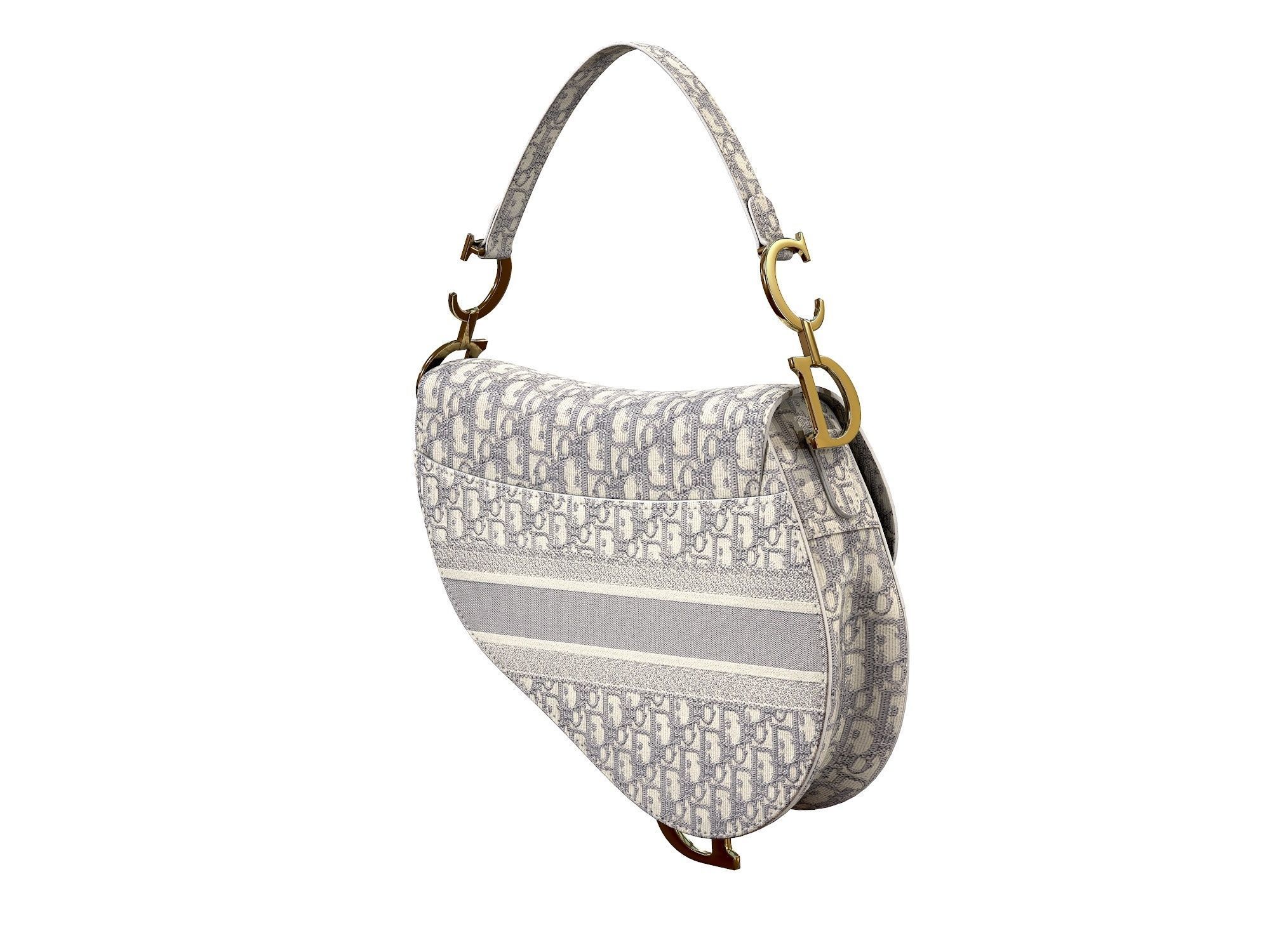 Dior Saddle Bag Gray Oblique Embroidery 3D model_2