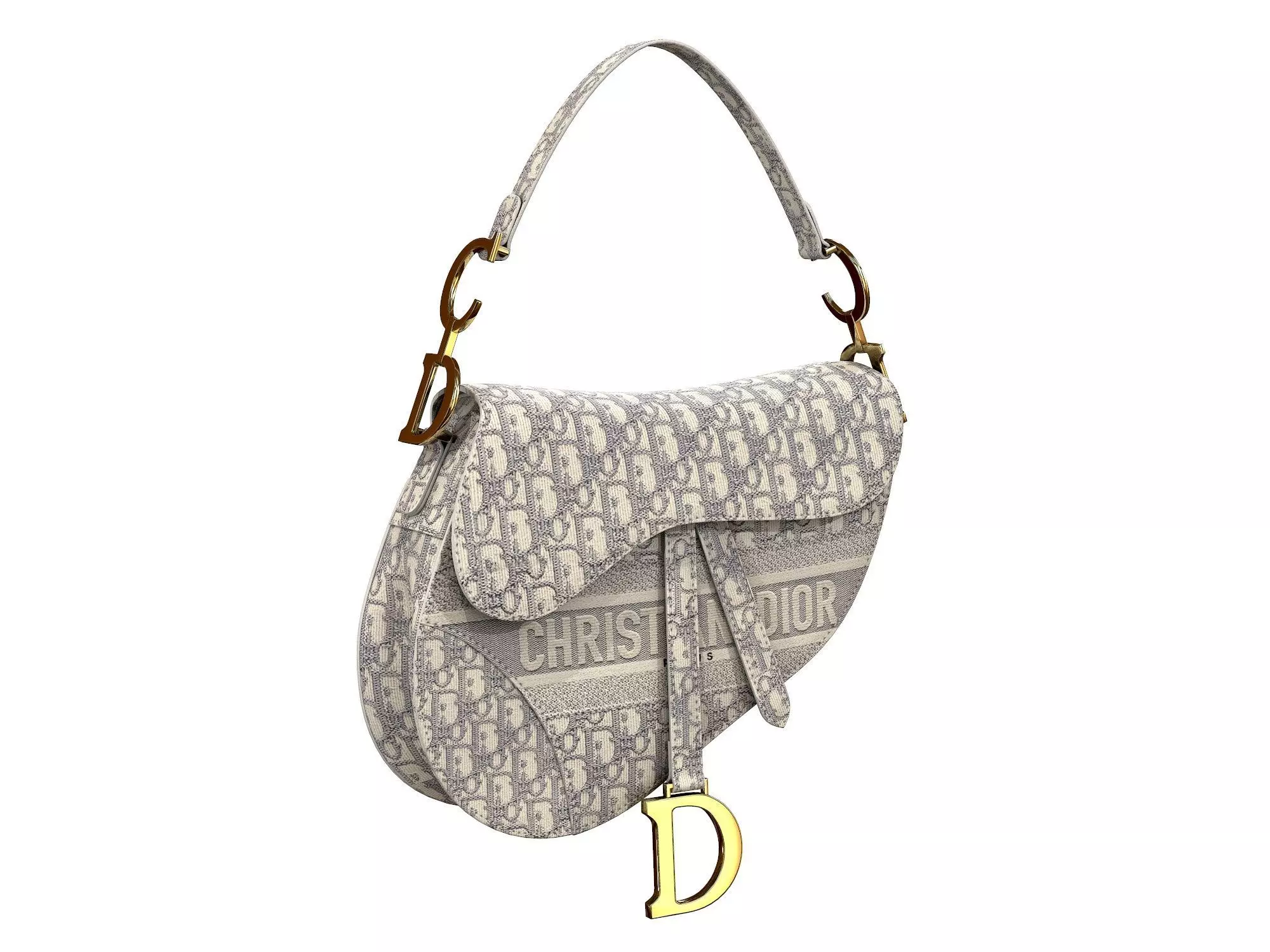 Dior Saddle Bag Gray Oblique Embroidery 3D model_0