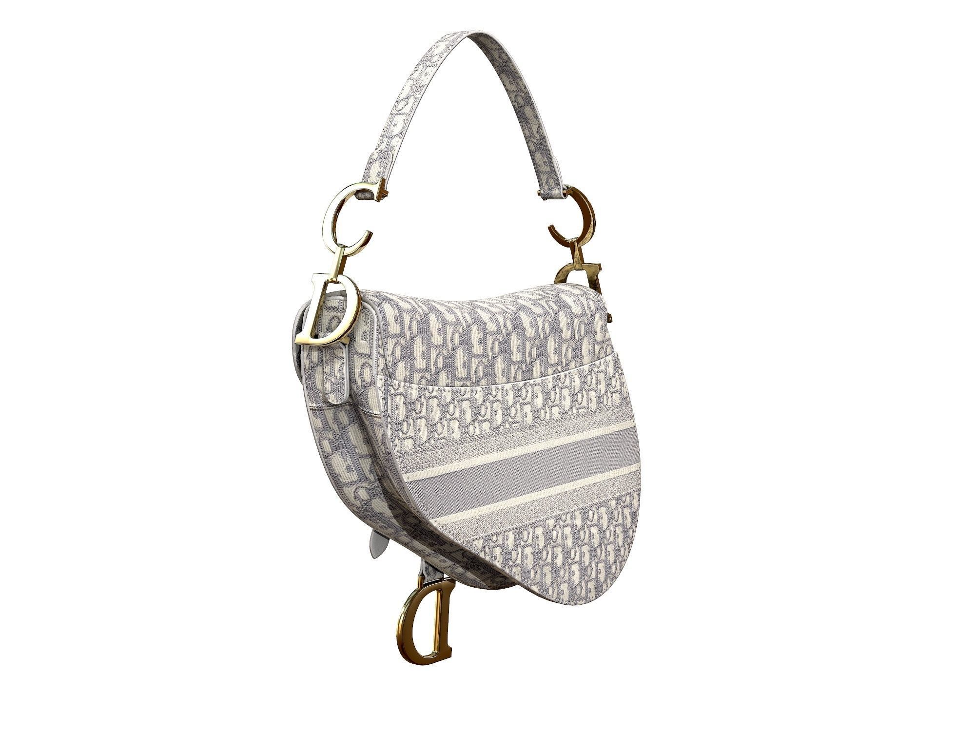 Dior Saddle Bag Gray Oblique Embroidery 3D model_3