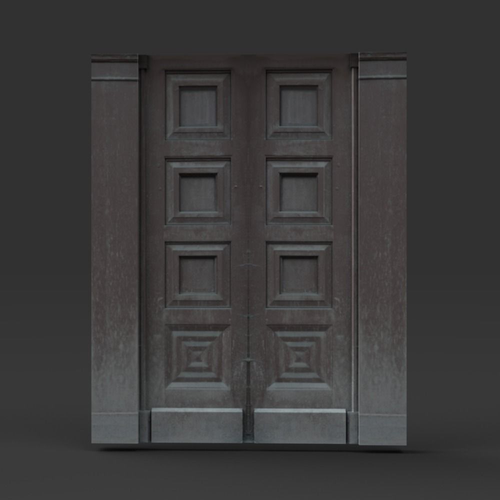 Old wooden doors Low-poly 3D model_5