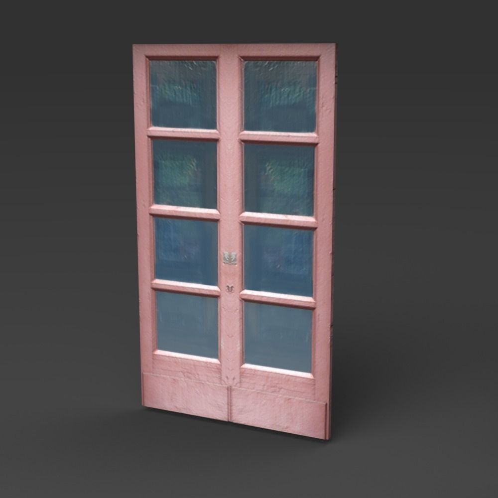 Old wooden doors Low-poly 3D model_3
