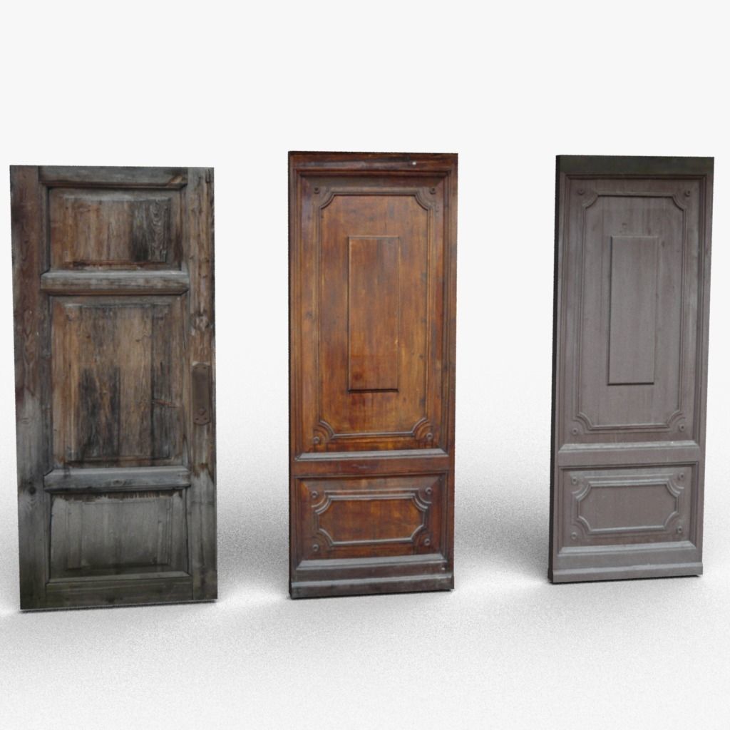 Old wooden doors Low-poly 3D model_1