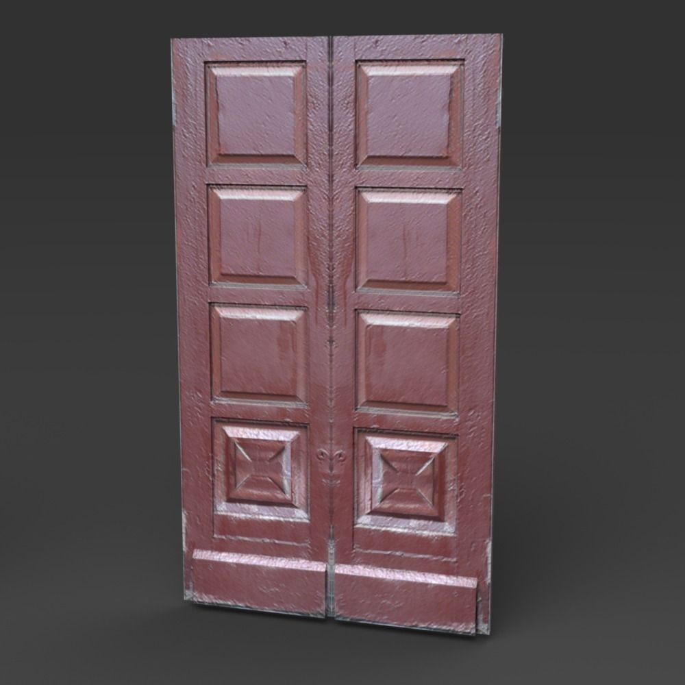 Old wooden doors Low-poly 3D model_7