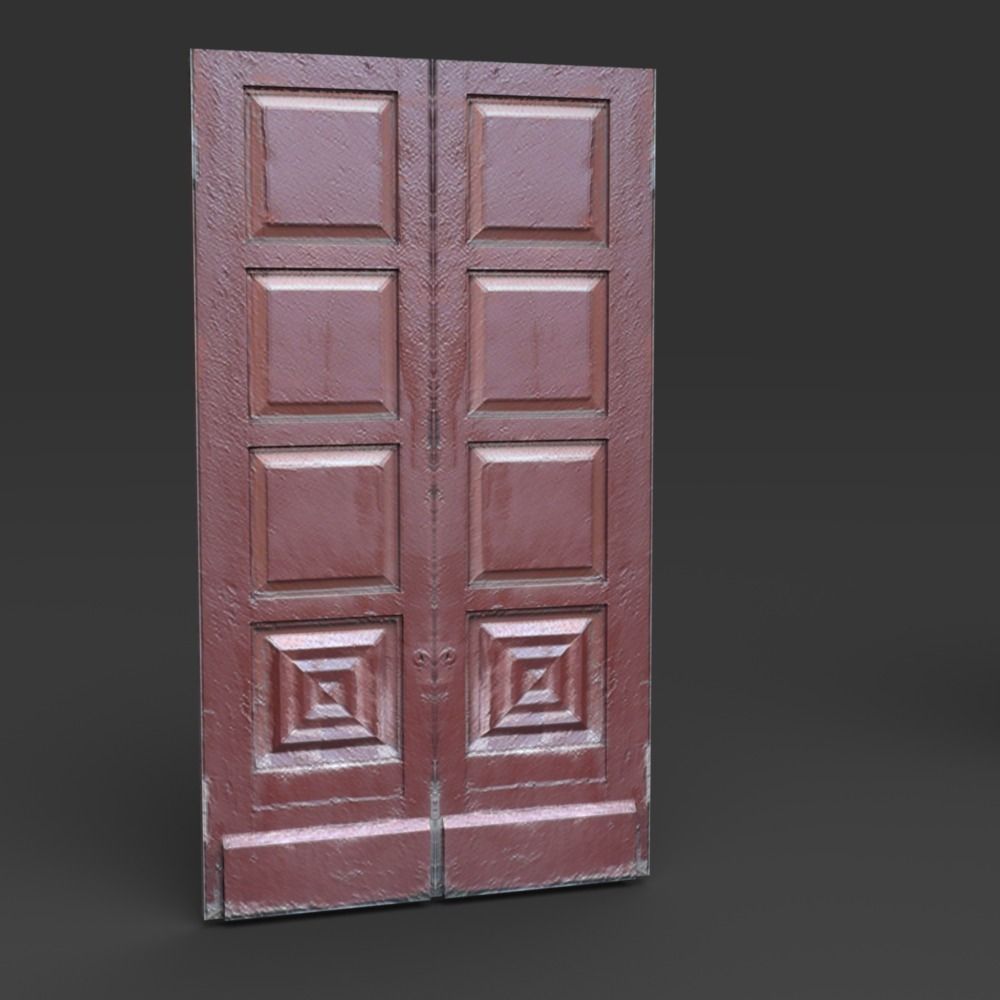 Old wooden doors Low-poly 3D model_8