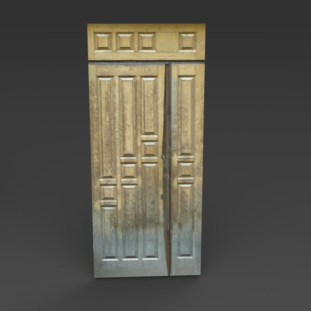 Old wooden doors Low-poly 3D model_11