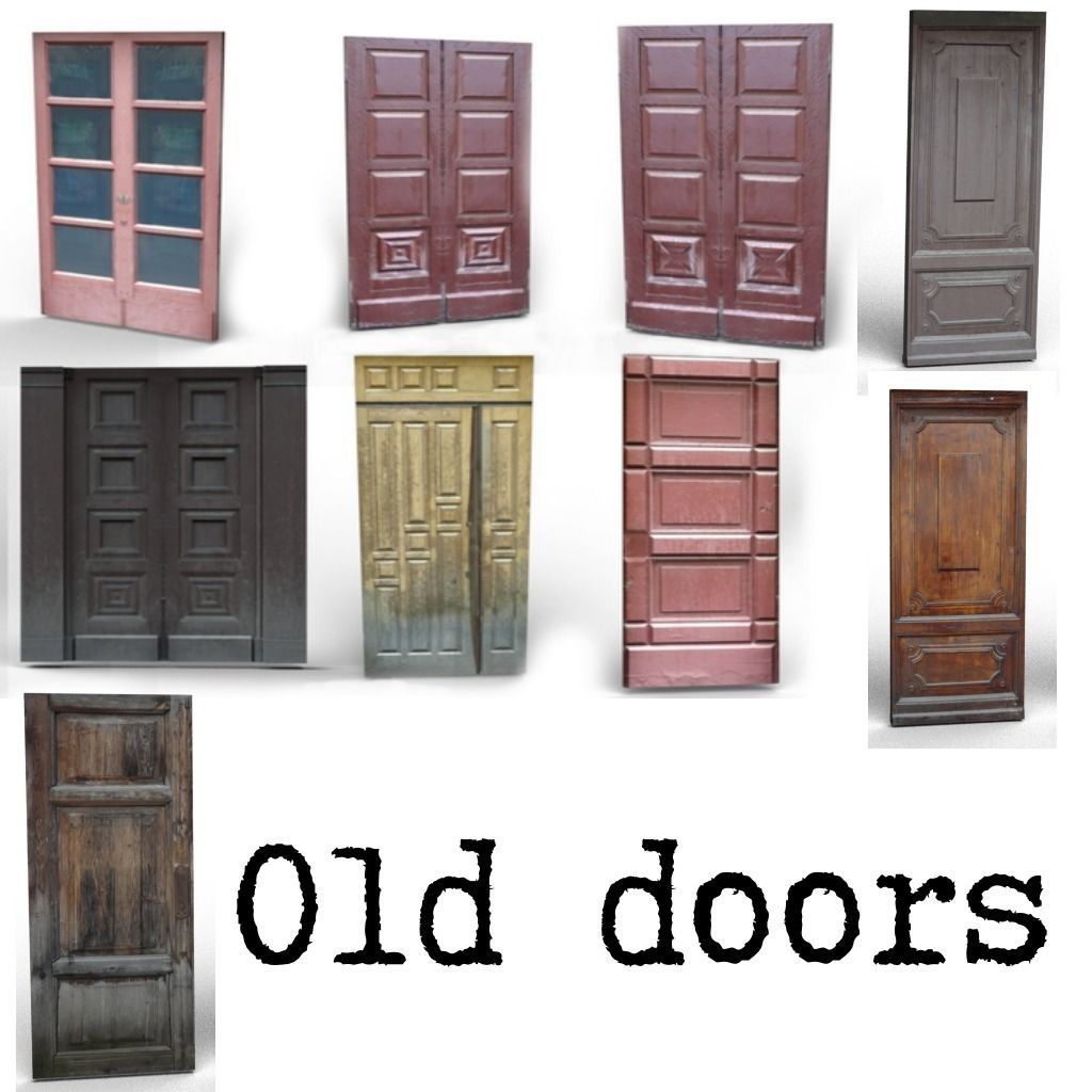 Old wooden doors Low-poly 3D model_0