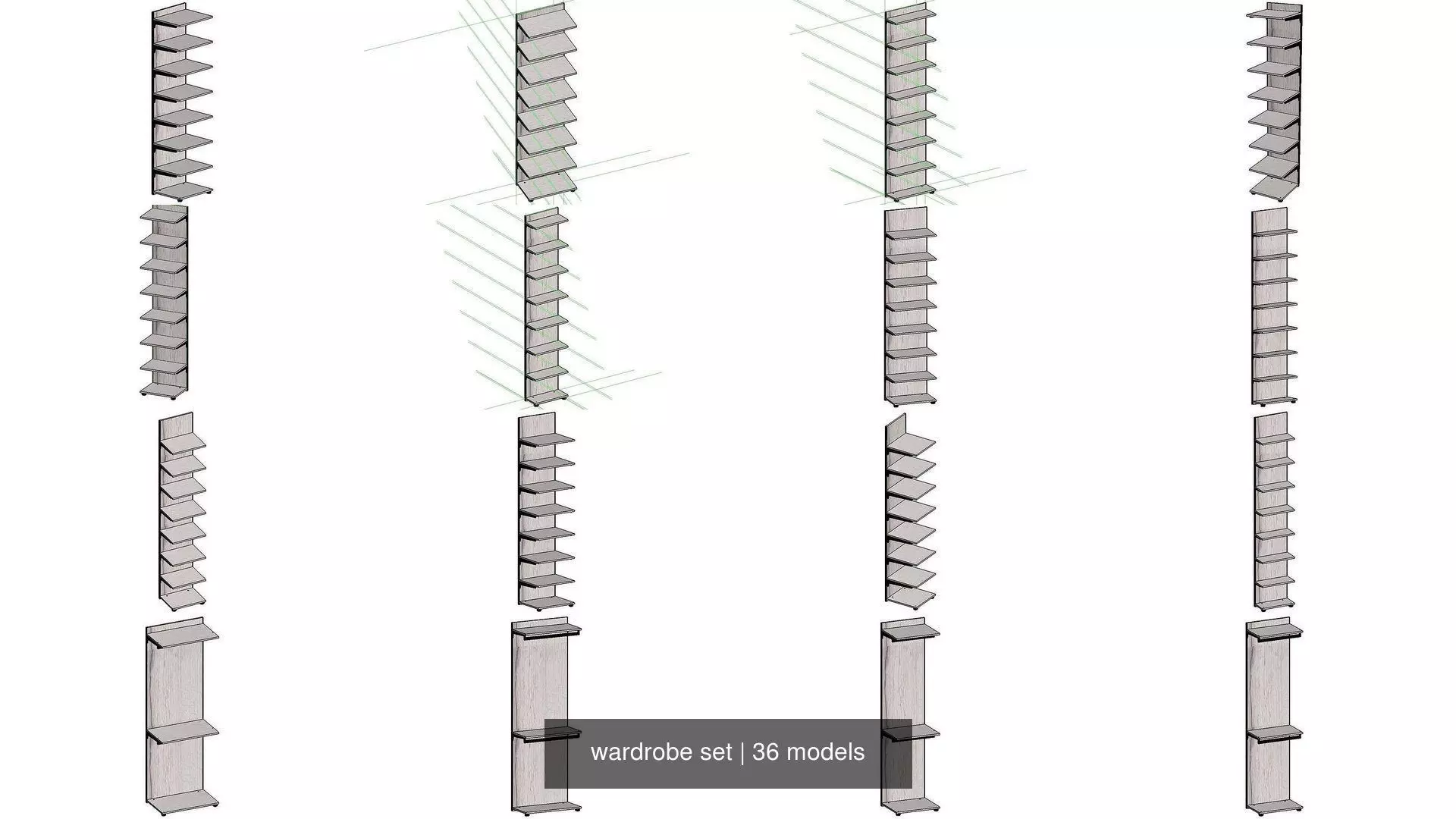 wardrobe set shelving unit with two shelves 3D Model Collection_0