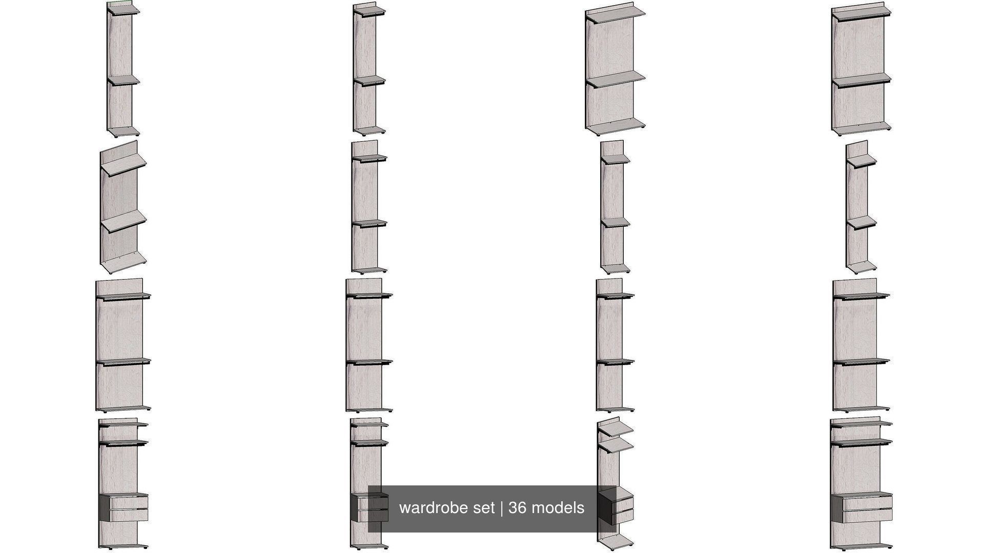 wardrobe set shelving unit with two shelves 3D Model Collection_2