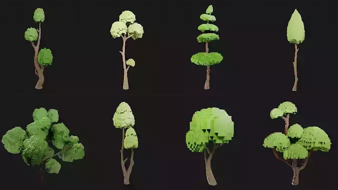 Voxel Trees Asset Low-poly  Free low-poly 3D model