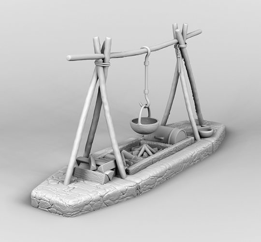 Campfire wooden boat with rope 3D print model