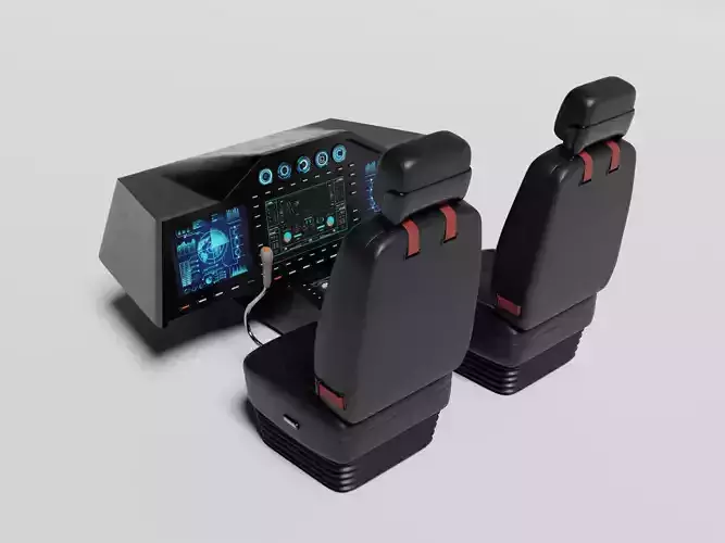 Aircraft cockpit control panel and chairs 3D model
