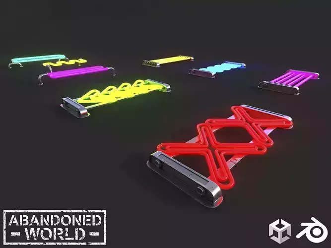CyberPunk Neon Lamps Set Low-poly 3D model