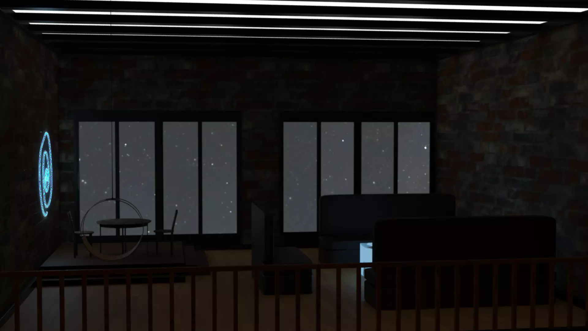 balcony inside of room at night 3D model
