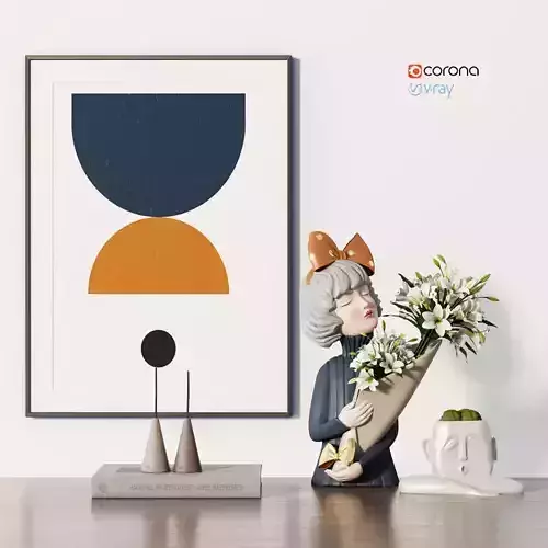 Decorative set woman with flowers on table