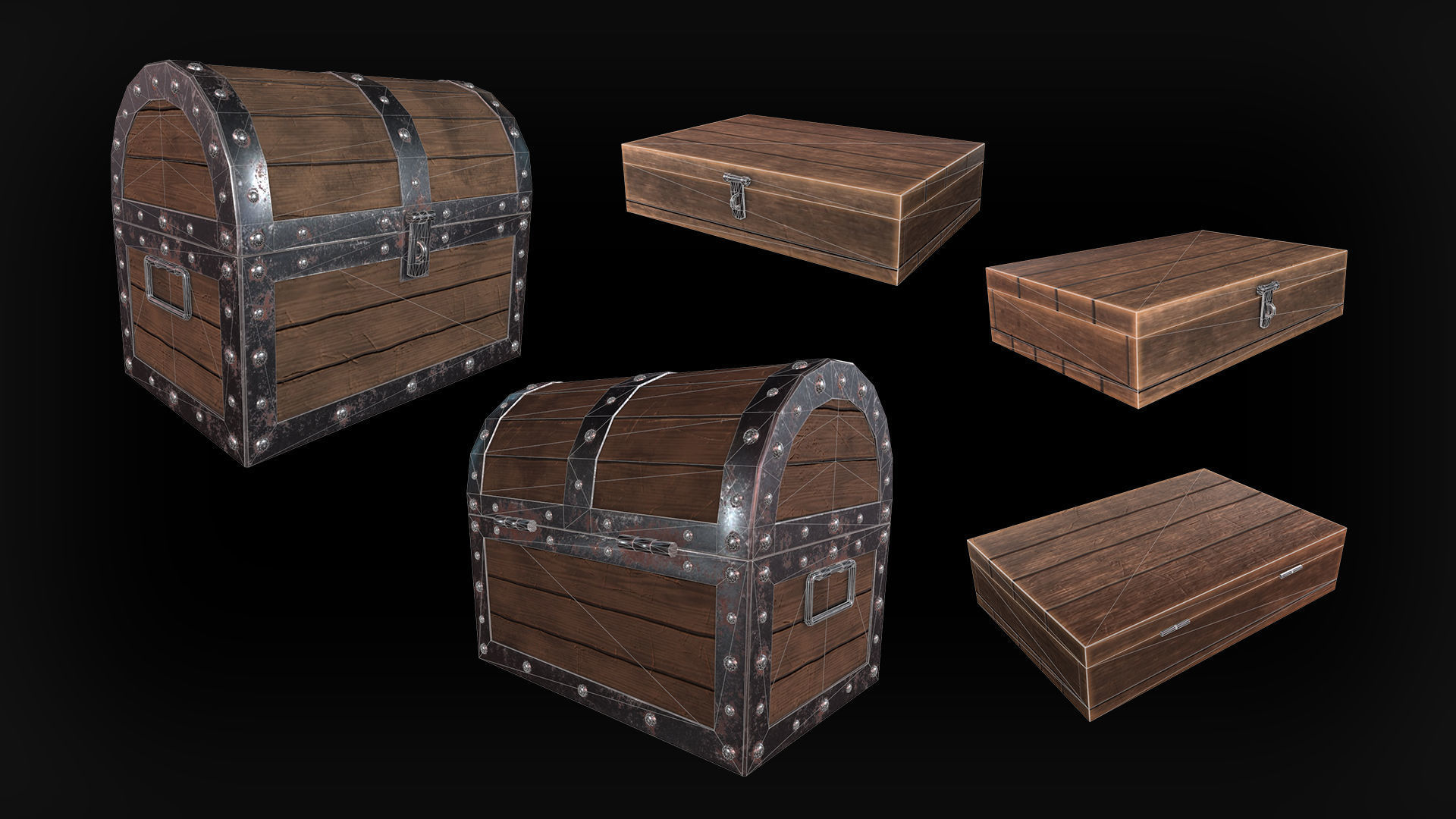 Wooden Chests Free low-poly 3D model_2