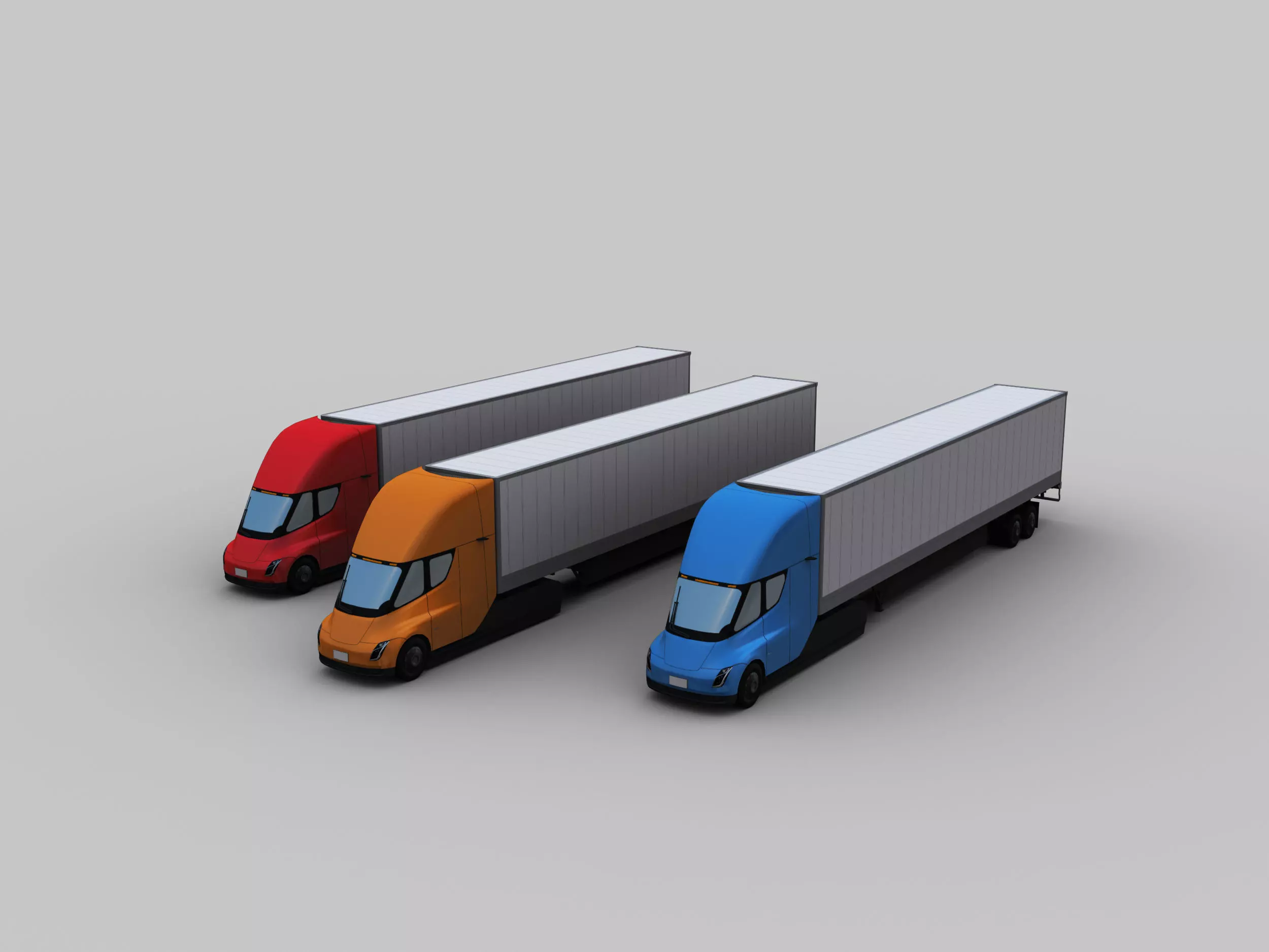 Electric truck and Trailer Lowpoly Low-poly 3D model