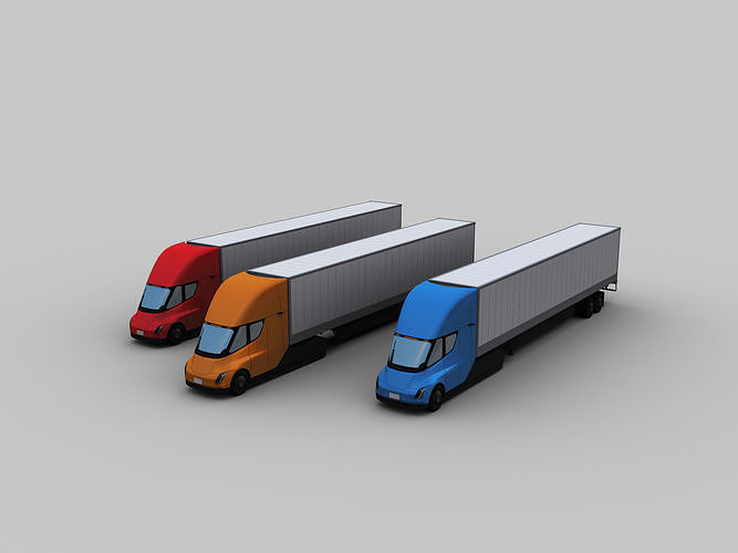 Electric truck and Trailer Lowpoly Low-poly 3D model
