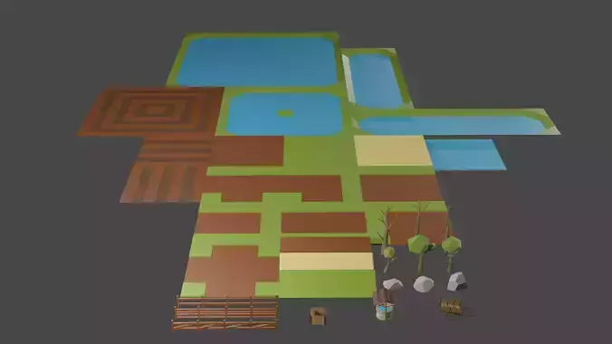 Low poly Rural Village Set 