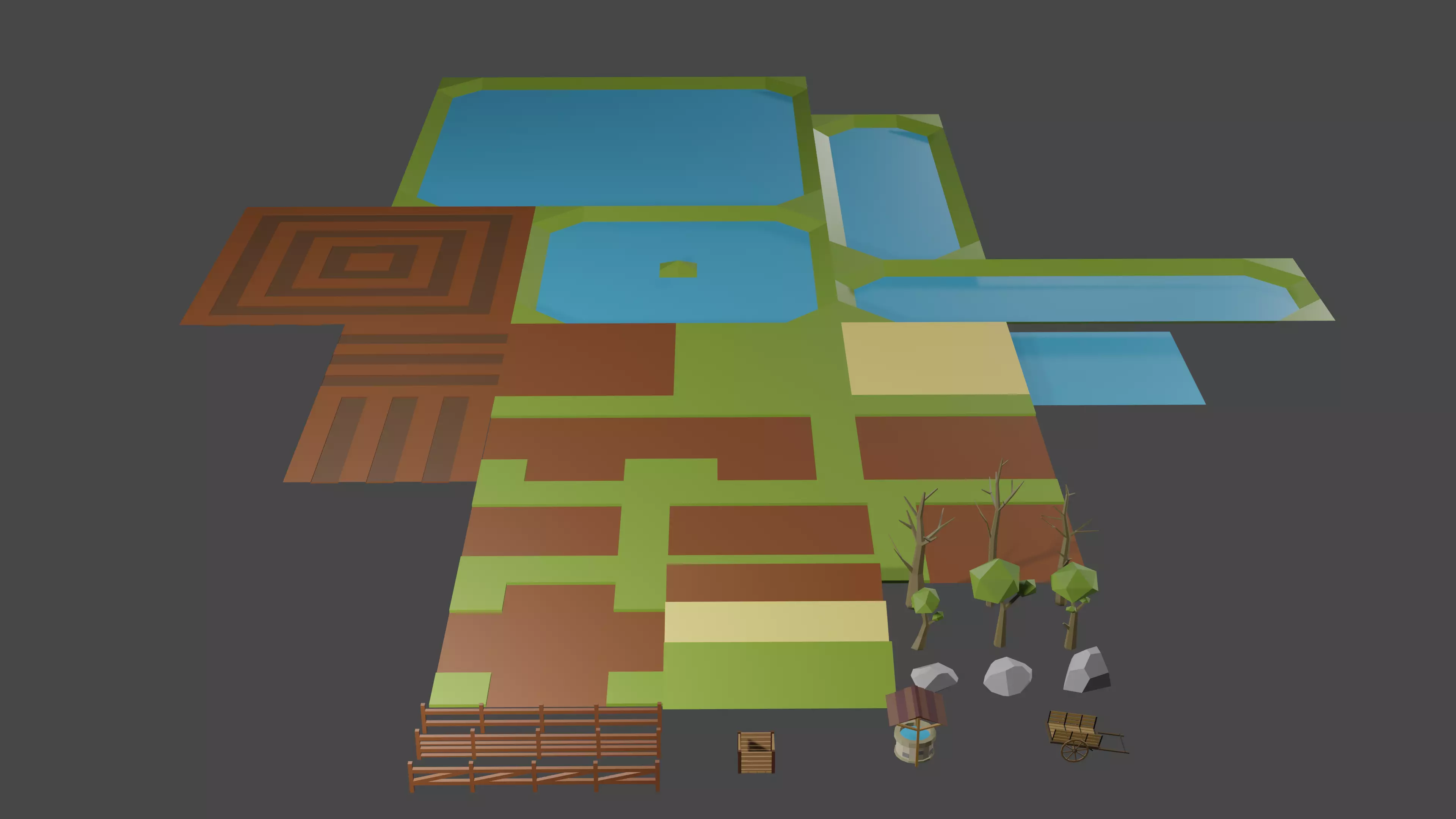 Low poly Rural Village Set Free low-poly 3D model