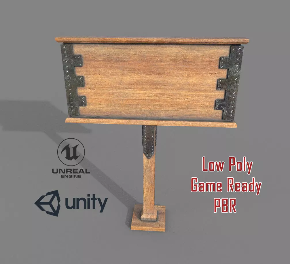 Wooden Billboard PBR Low-poly 3D model