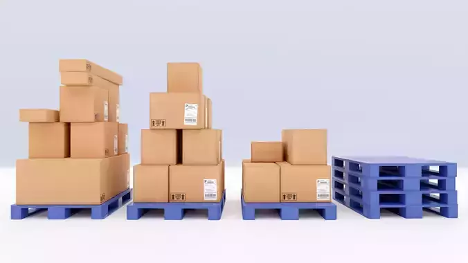 Plastic Pallets With Boxes - Pack 1 - Textured Low-poly 3D model