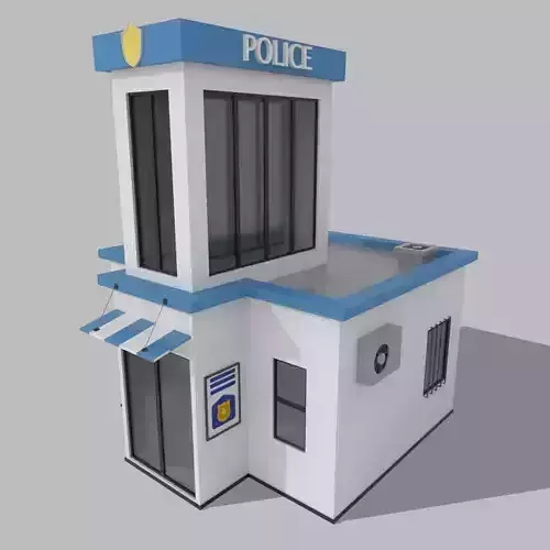 Isometric Cartoon Low Poly Police Station Building Low-poly 