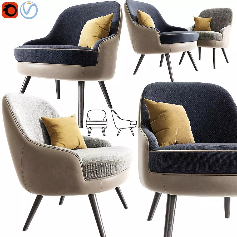 375 walter knoll armchair With Ottoman 3D model