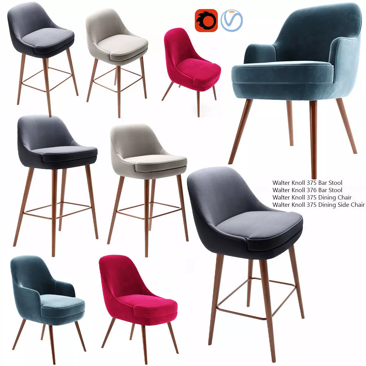 375 Walter Knoll Dining Chair And Bar Stool 3D model