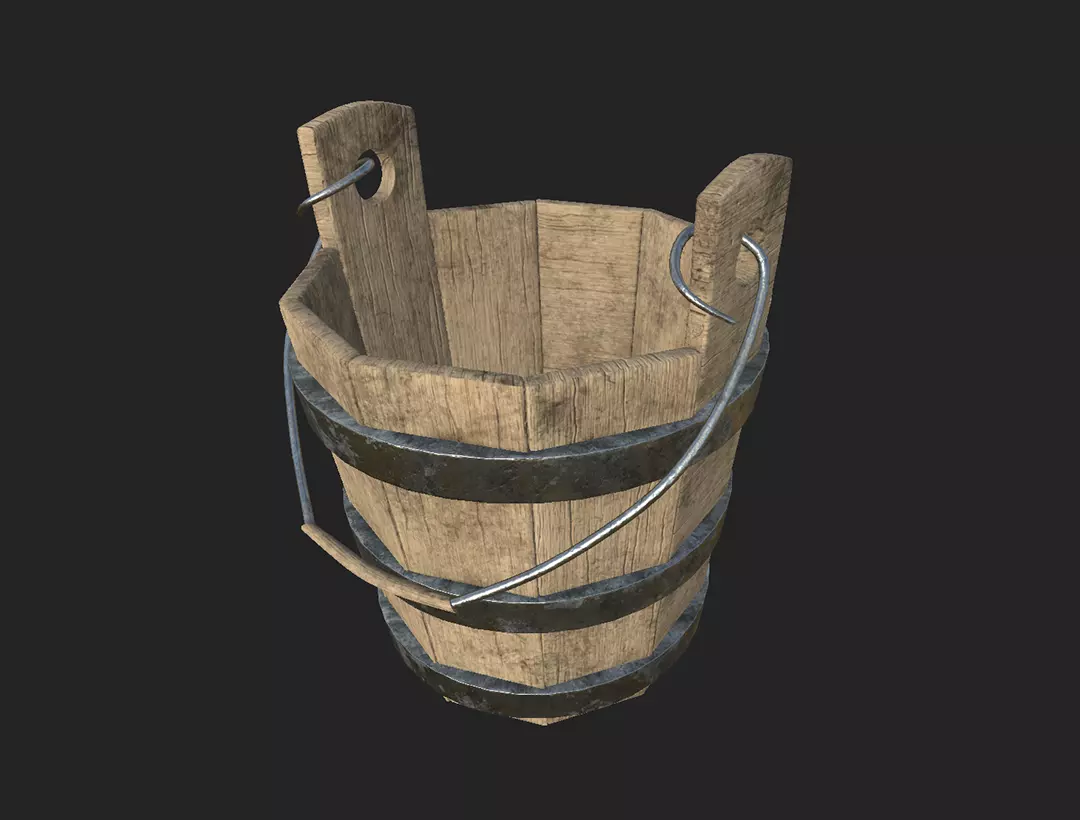 Wooden Farm Bucket Low-poly 3D model