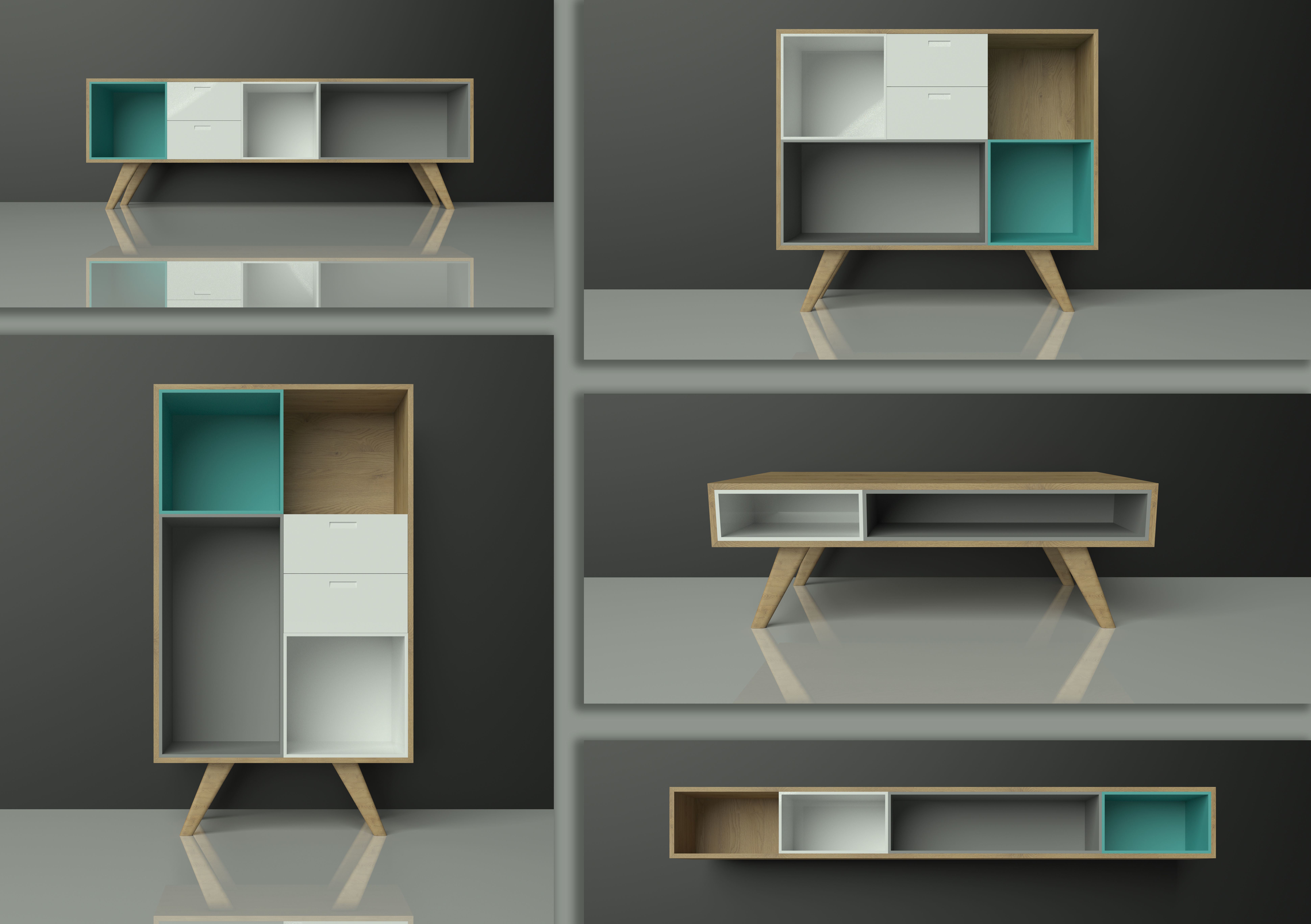 Commode cabinet - wood - colorful - furniture set - Artrzcinski Low-poly 3D model_1