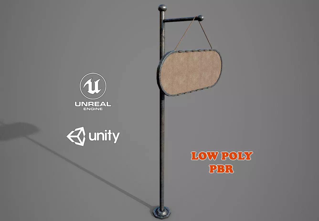Signboard metal pole with sign Low-poly 3D model