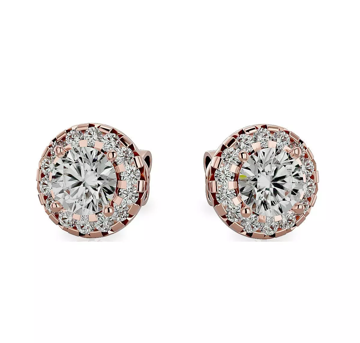 Earrings-105 rose gold diamond halo stud earring 3D print model_0