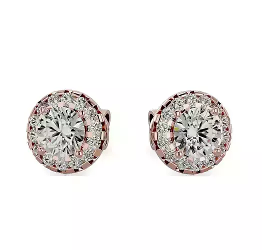 Earrings-105 rose gold diamond halo stud earring 3D print model