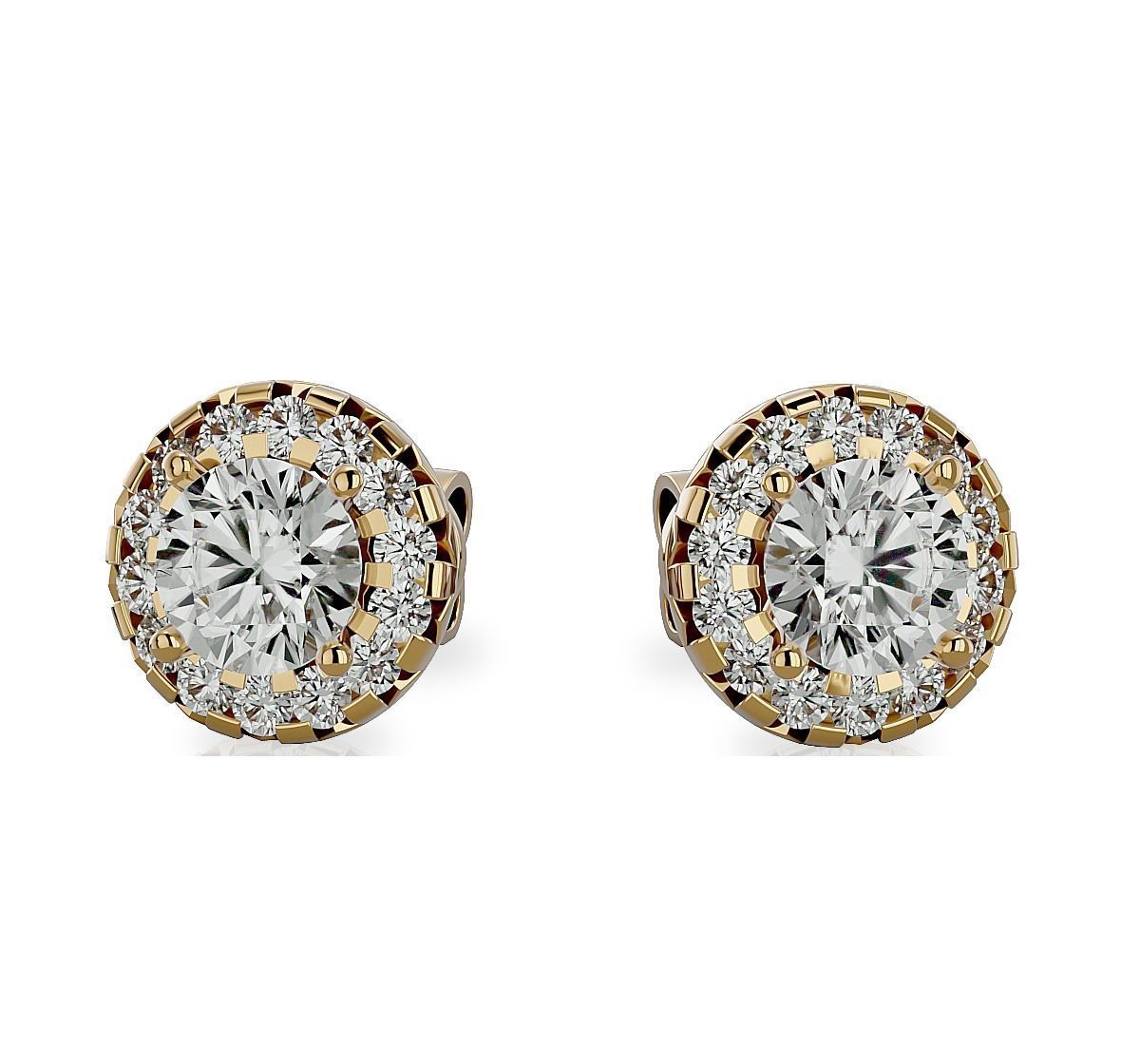 Earrings-105 rose gold diamond halo stud earring 3D print model_7