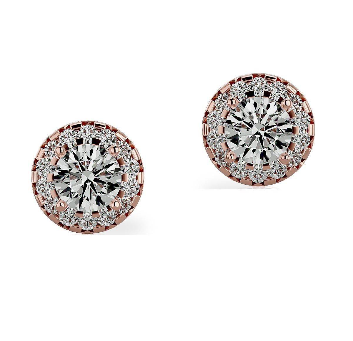 Earrings-105 rose gold diamond halo stud earring 3D print model_2