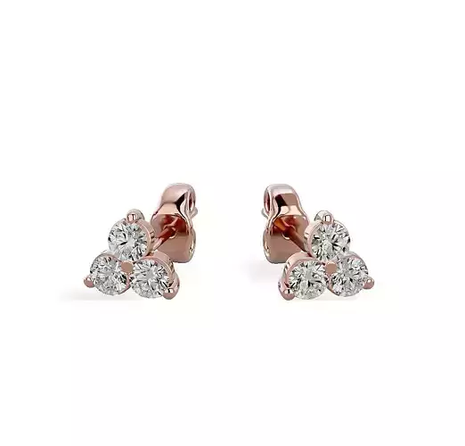 Earrings-101 three diamond stud earrings in rose gold 3D print model