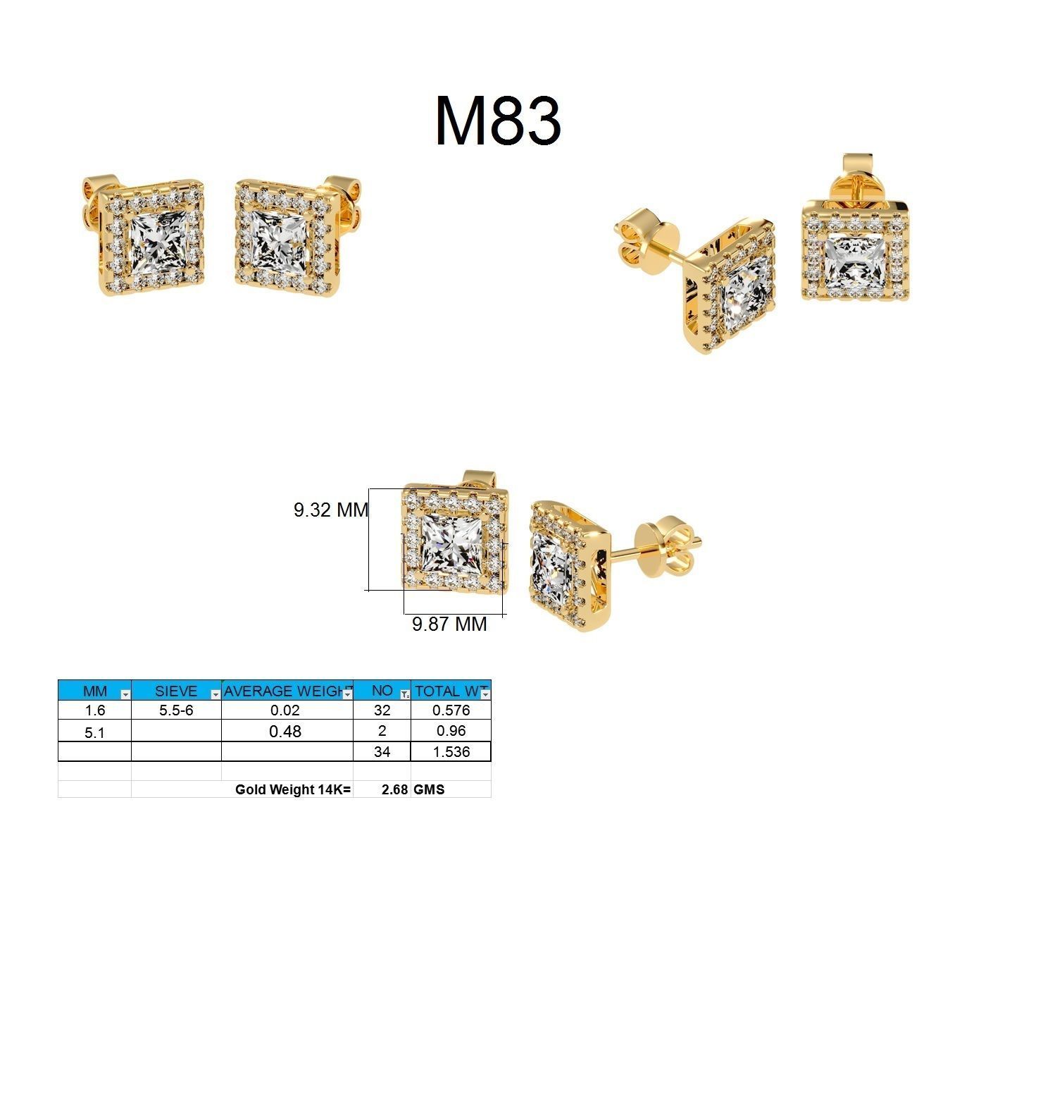 Earrings-108 rose gold stud earrings with cubic zirconia 3D print model_1