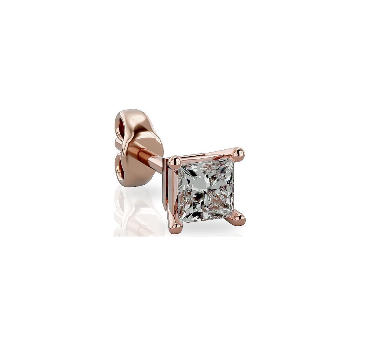 Earrings-103 princess cut diamond stud earring in rose gold 3D print model_2