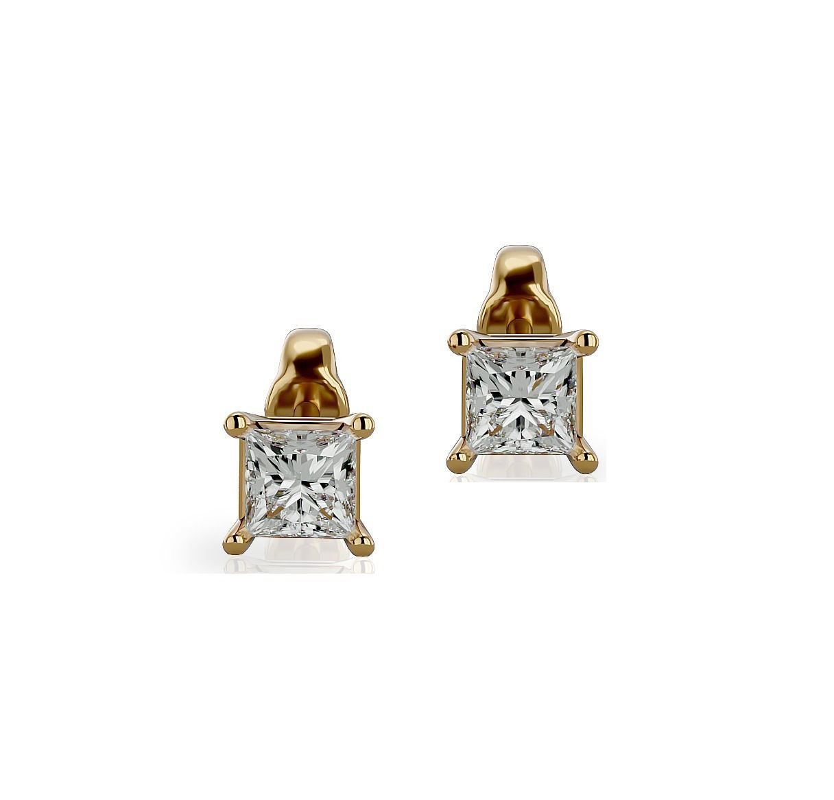 Earrings-103 princess cut diamond stud earring in rose gold 3D print model_9