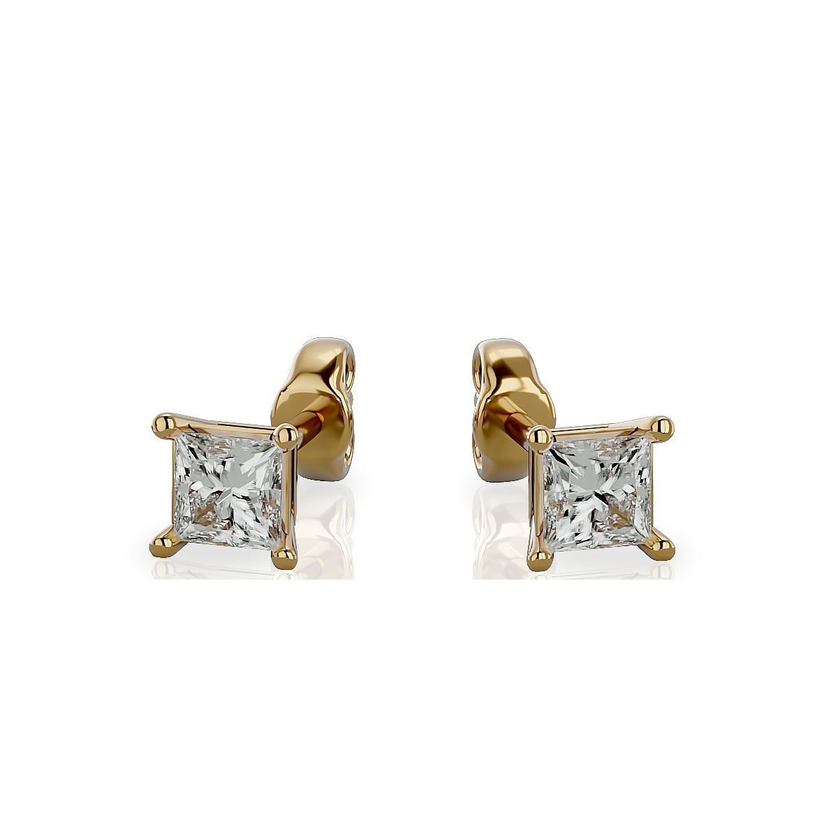 Earrings-103 princess cut diamond stud earring in rose gold 3D print model_7