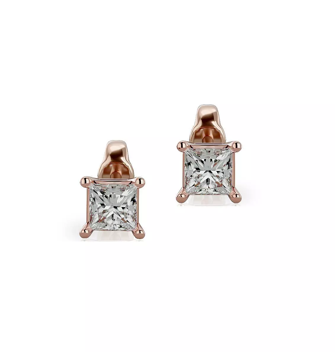 Earrings-103 princess cut diamond stud earring in rose gold 3D print model_0