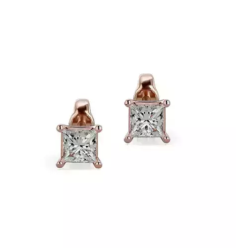 Earrings-103 princess cut diamond stud earring in rose gold 3D print model