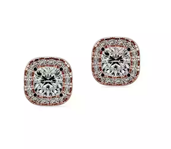 Earrings-110 rose gold diamond halo stud earrings 3D print model